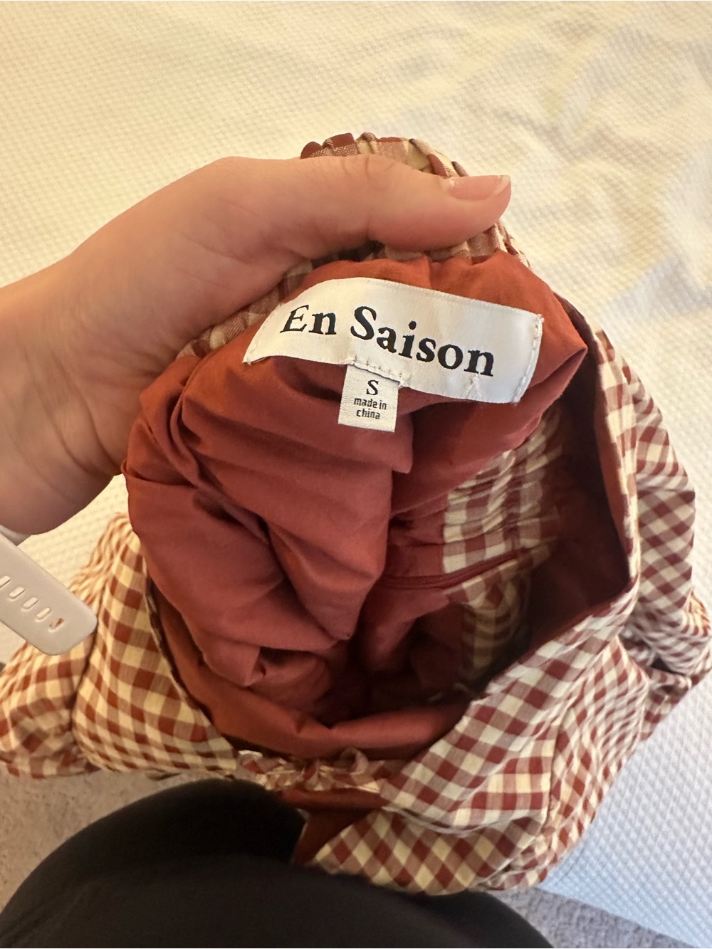 En Saison Rust & Cream Gingham Puff Sleeve Dress - Picture 3 of 3